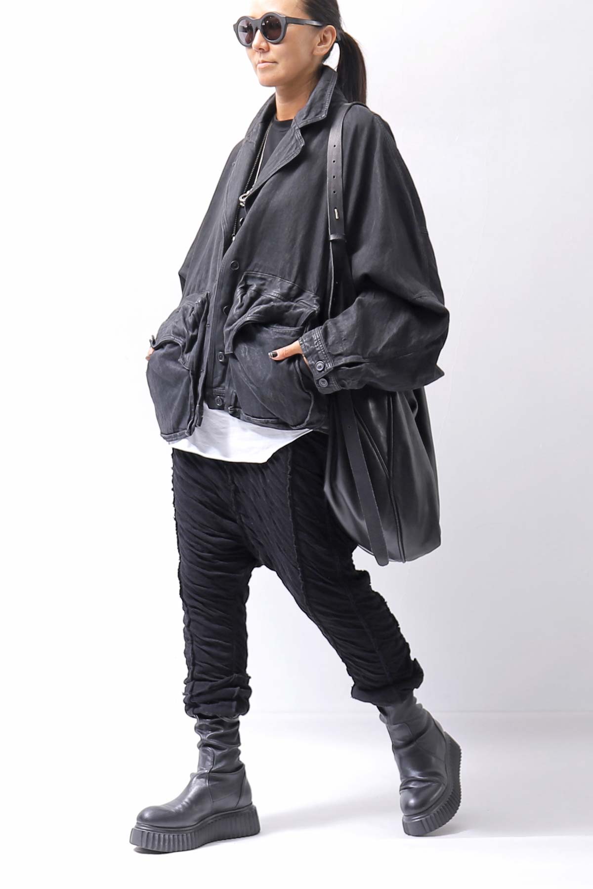 【RUNDHOLZ】 DENIM GLOSS DOLMAN SLEEVE JACKET 103_BLACK GLOSS