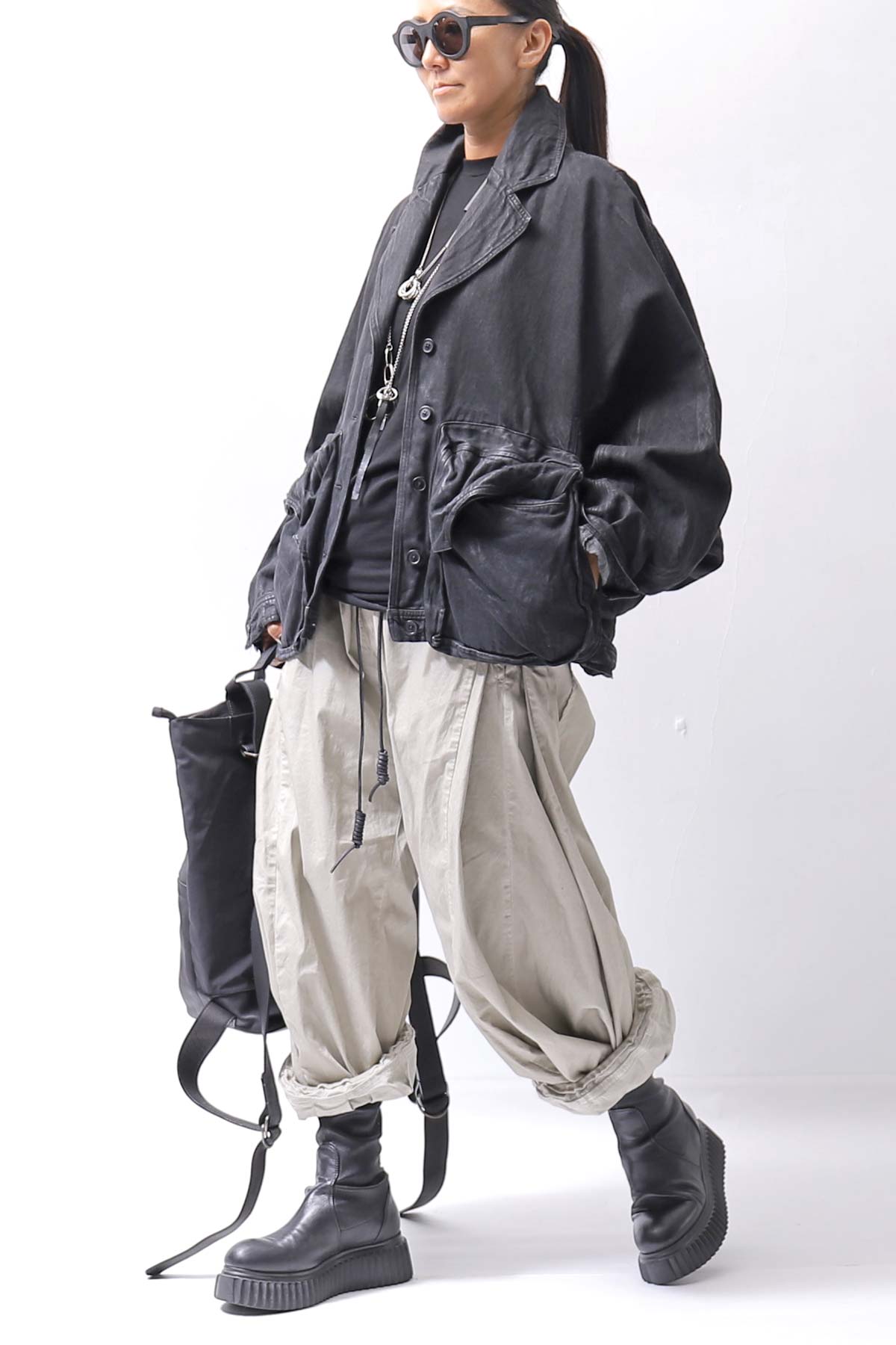 【RUNDHOLZ】 DENIM GLOSS DOLMAN SLEEVE JACKET 103_BLACK GLOSS