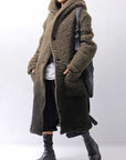 【NOSTRASANTISSIMA】 UNISEX VIRGIN BOA KNIT HOODED COAT_KHAKI BROWN