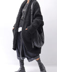 【NOSTRASANTISSIMA】 UNISEX OVERSIZED COCOON VIRGIN WOOL BOA KNIT CARDIGAN_BLACK