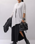 【NOSTRASANTISSIMA】 ASYMMETRY VISCOSE&SILK LIGHT SWEATER TOP M122_WHITE