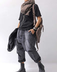 【bajra】 UNISEX SARROUEL SUPER STRETCH COTTON DENIM PANTS 159QP03_USED BLACK WASH