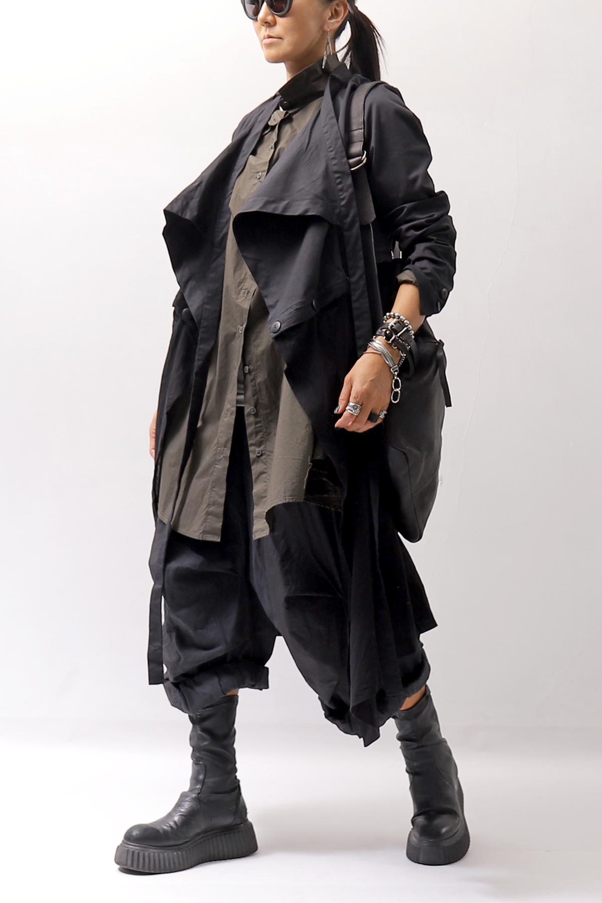 【Andrea Ya'aqov】 UNISEX 2WAY SHOULDER SALOPETTE PARACHUTE PANTS PAK71_BLACK