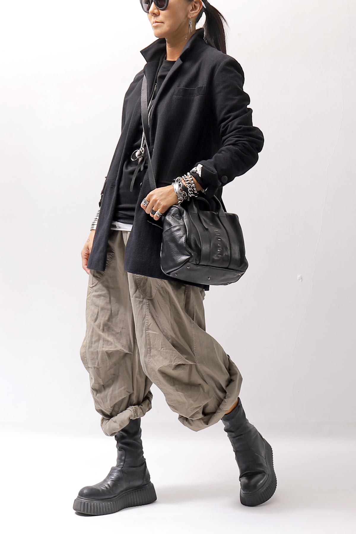 【Andrea Ya'aqov】 UNISEX 2WAY SHOULDER SALOPETTE PARACHUTE PANTS PAK71_OLIVE BEIGE