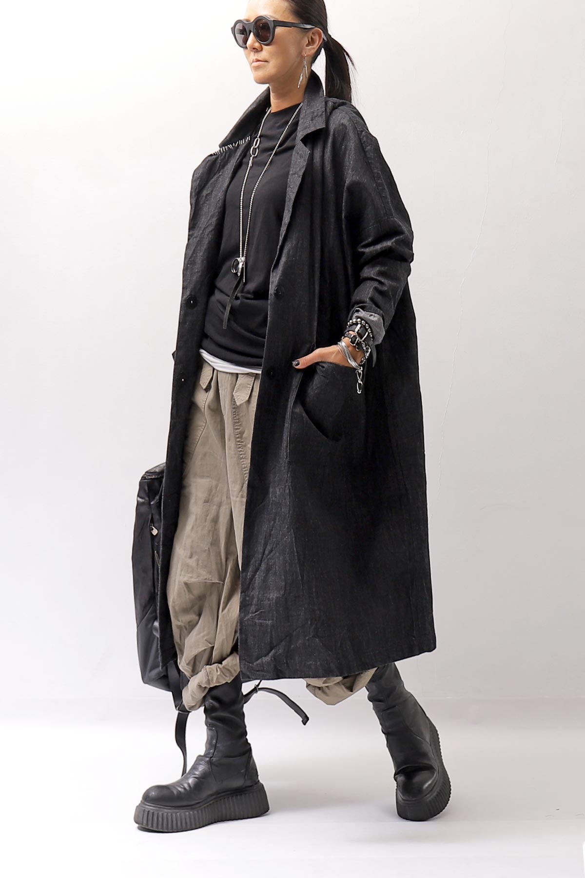 【Andrea Ya'aqov】 UNISEX 2WAY SHOULDER SALOPETTE PARACHUTE PANTS PAK71_OLIVE BEIGE