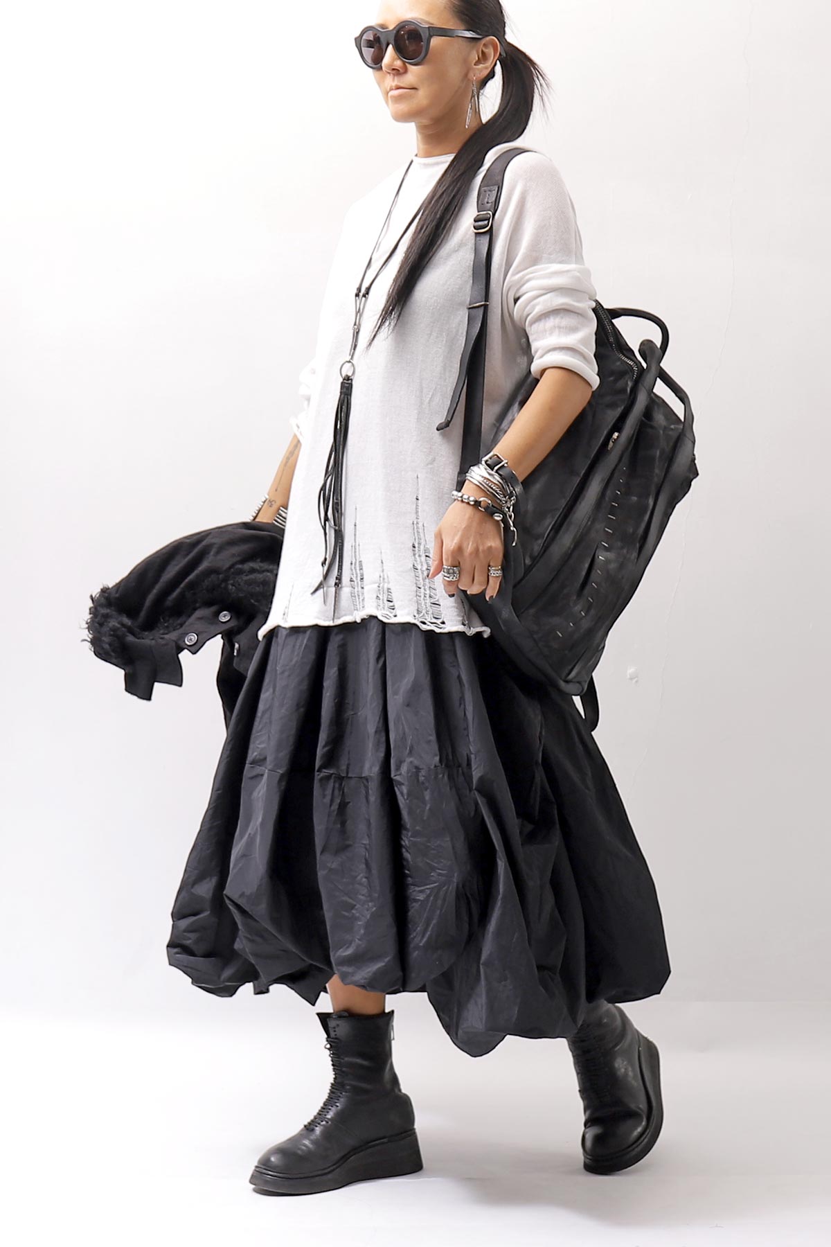 【PLÜ】 MULTIWAY SHAPE MEMORY SKIRT DRESS 4045_BLACK