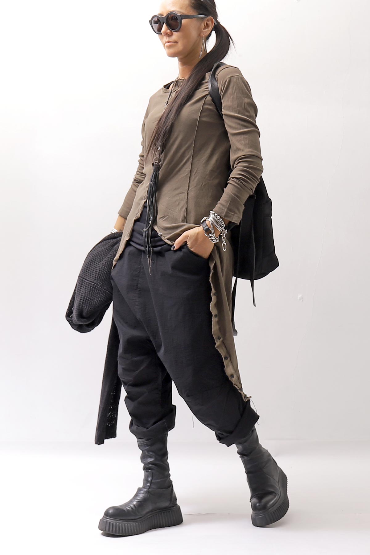 【RUNDHOLZ】 RIB COTTON PENGUIN BUTTON LONG TOP 234 0904_DUNE