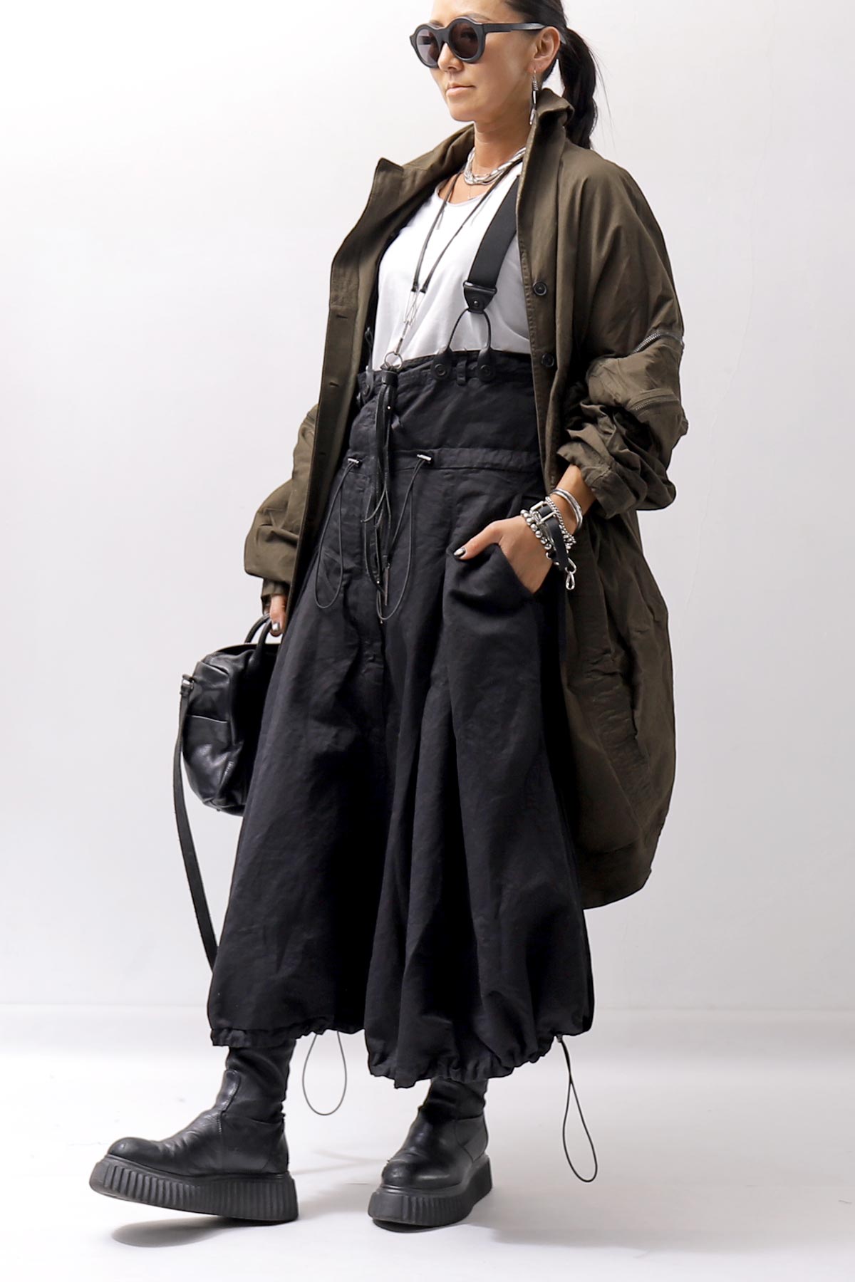 【RUNDHOLZ】 MULTIWAY LINEN COTTON SUSPENDER SKIRT PANTS 209 5311/03_BLACK
