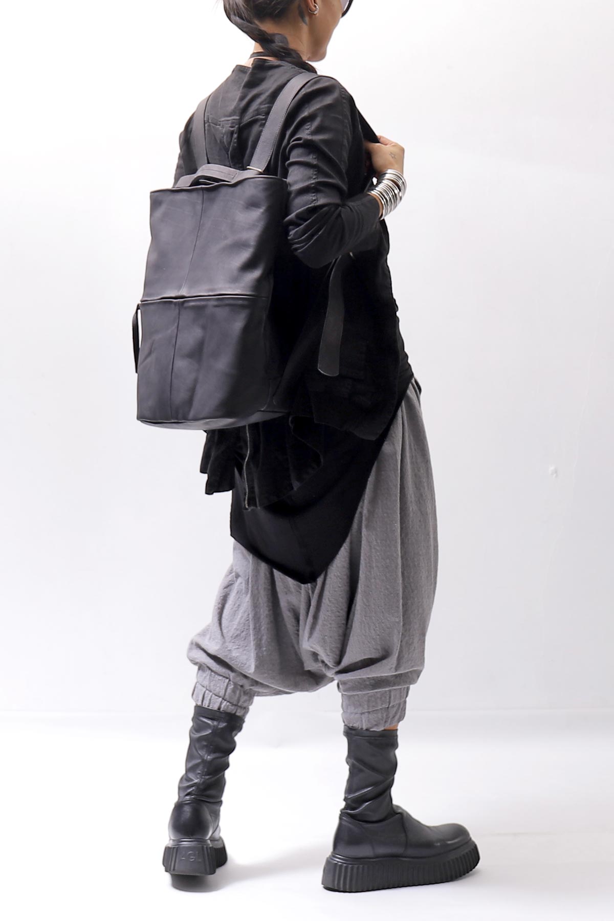 【MIRANDA KALOUDIS】 UNISEX 2WAY WAXED COWHIDE REGULAR BAG_BLACK