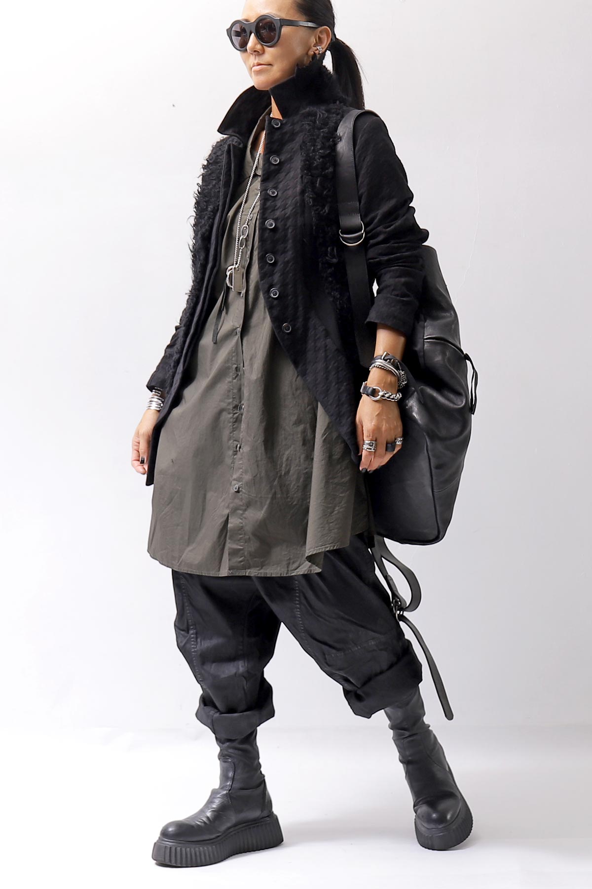 【RUNDHOLZ】 MIXED MATERIAL STRETCH JACKET 111 1107_BLACK