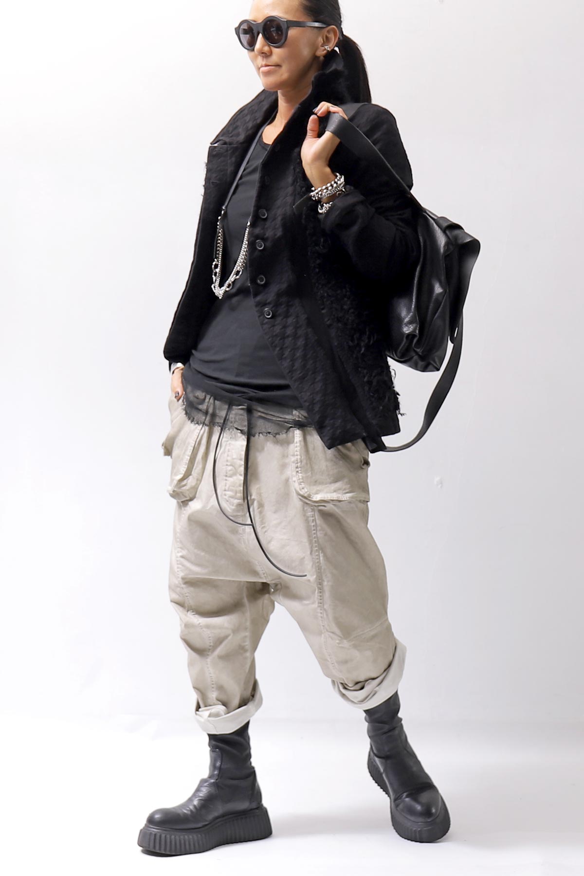 【RUNDHOLZ】 MIXED MATERIAL STRETCH JACKET 111 1107_BLACK