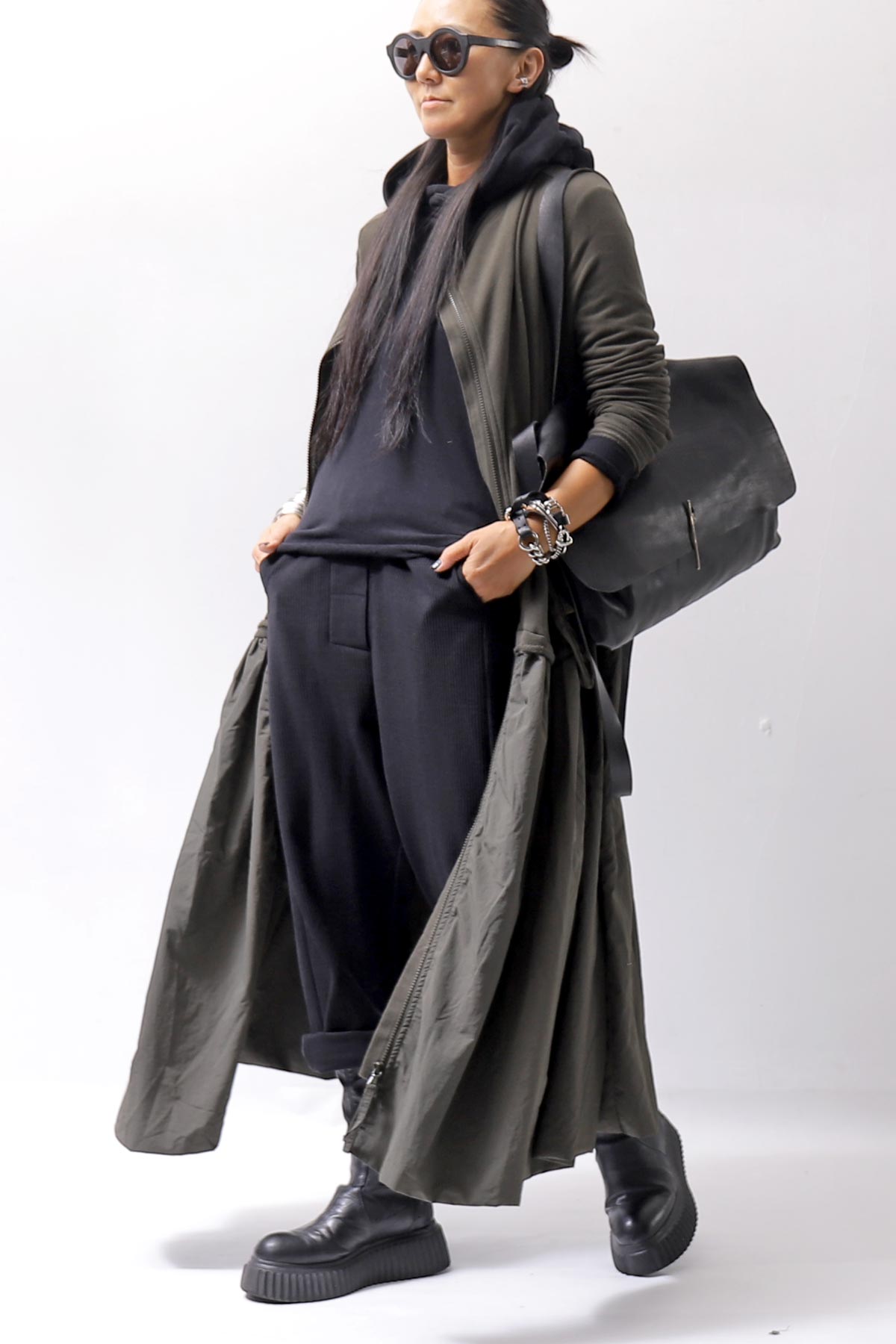 【RUNDHOLZ】 2WAY LIGHT SWEAT&NYLON LONG CARDIGAN DRESS 351 0924_JUNGLE