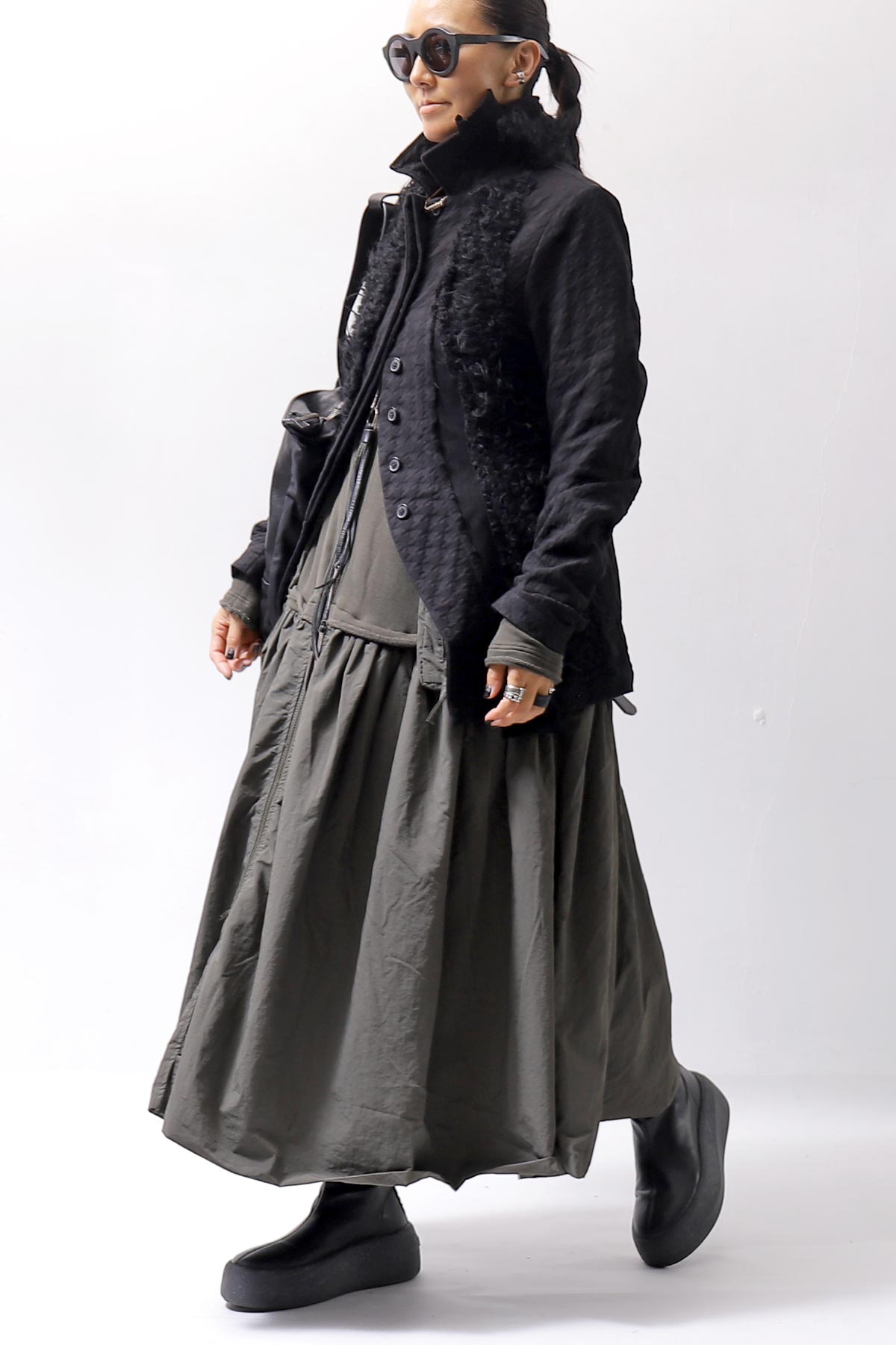 【RUNDHOLZ】 2WAY LIGHT SWEAT&NYLON LONG CARDIGAN DRESS 351 0924_JUNGLE