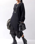 【RUNDHOLZ】 MERINO WOOL JERSEY W LAYERED ASYMMETRY LONG TOPS 118 0502_BLACK