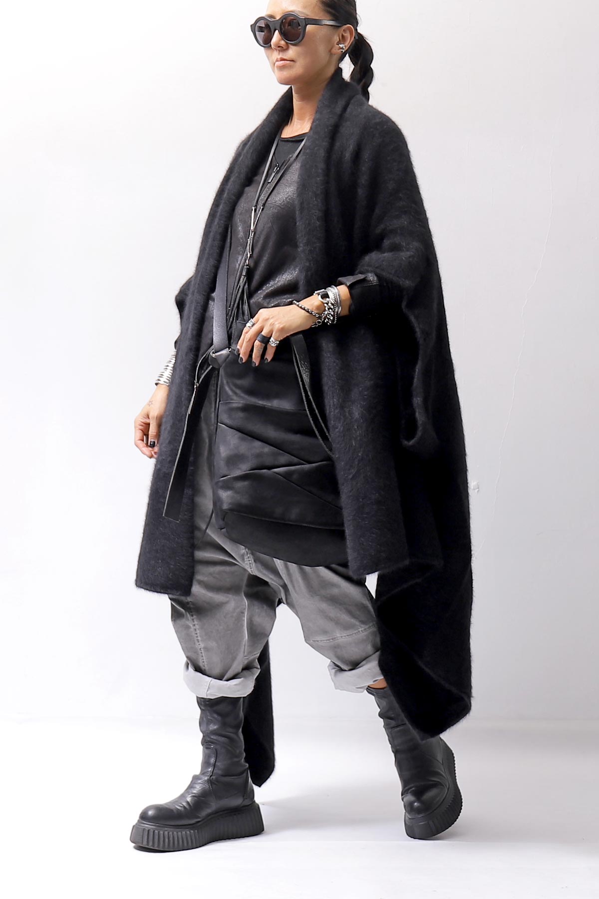 【RUNDHOLZ】 UNISEX RACCOON MULTI CARDIGAN COAT KNIT 141 7709_BLACK