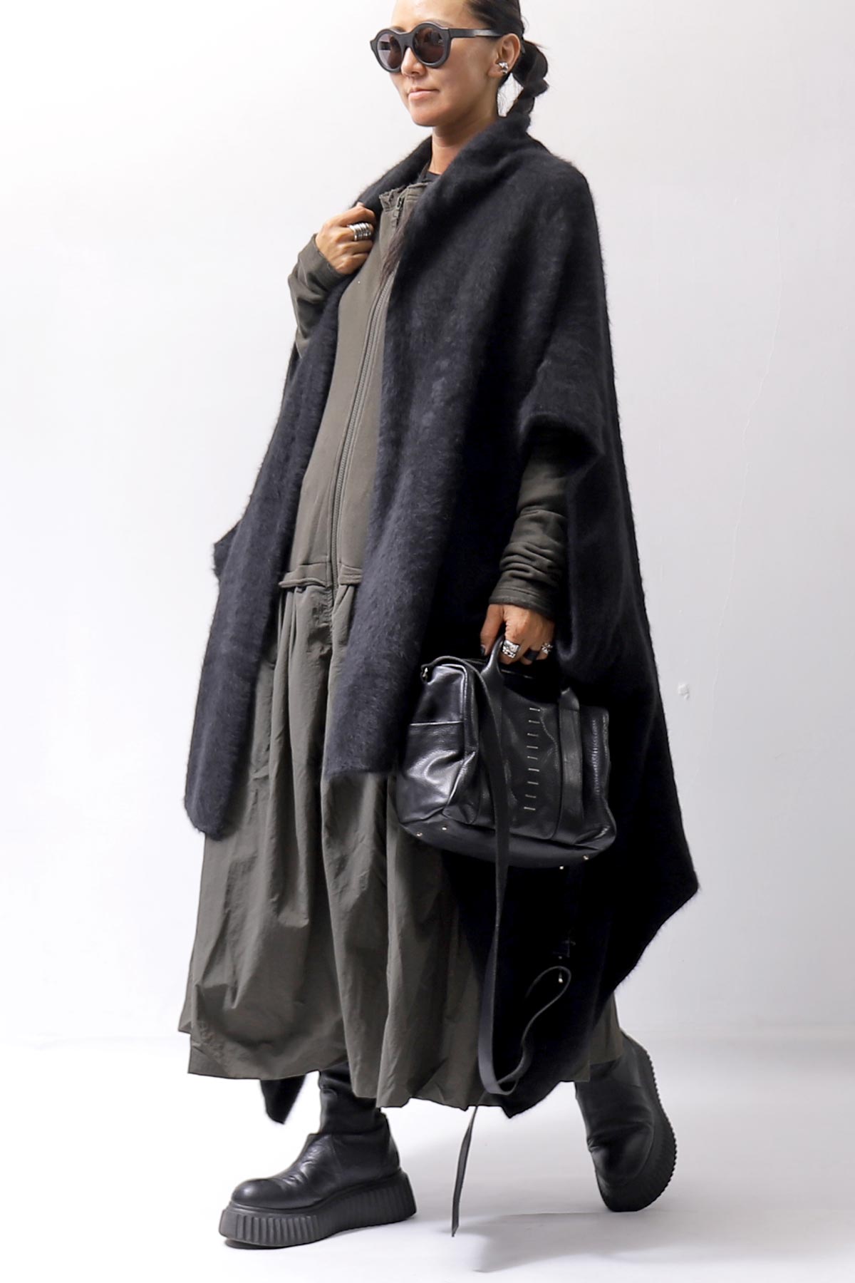 【RUNDHOLZ】 UNISEX RACCOON MULTI CARDIGAN COAT KNIT 141 7709_BLACK