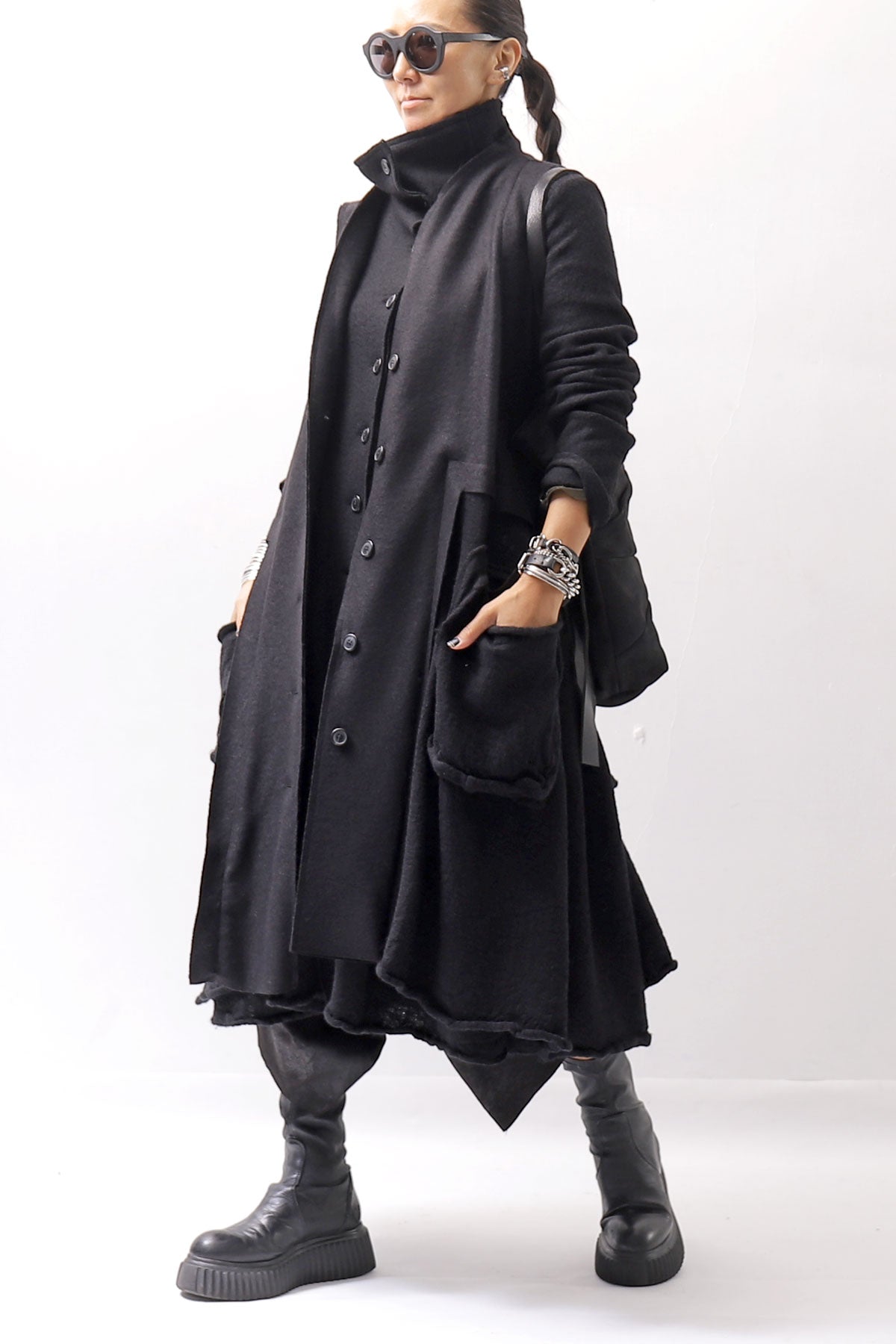 【RUNDHOLZ】 BOILED WOOL & SOFT WOOL KNIT CARDIGAN COAT 388 1203_BLACK