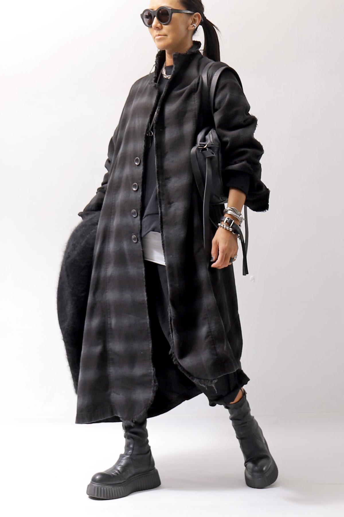 【bajra】 UNISEX BACK DRAPE SHIRT CARDIGAN 154QB01_BLACK