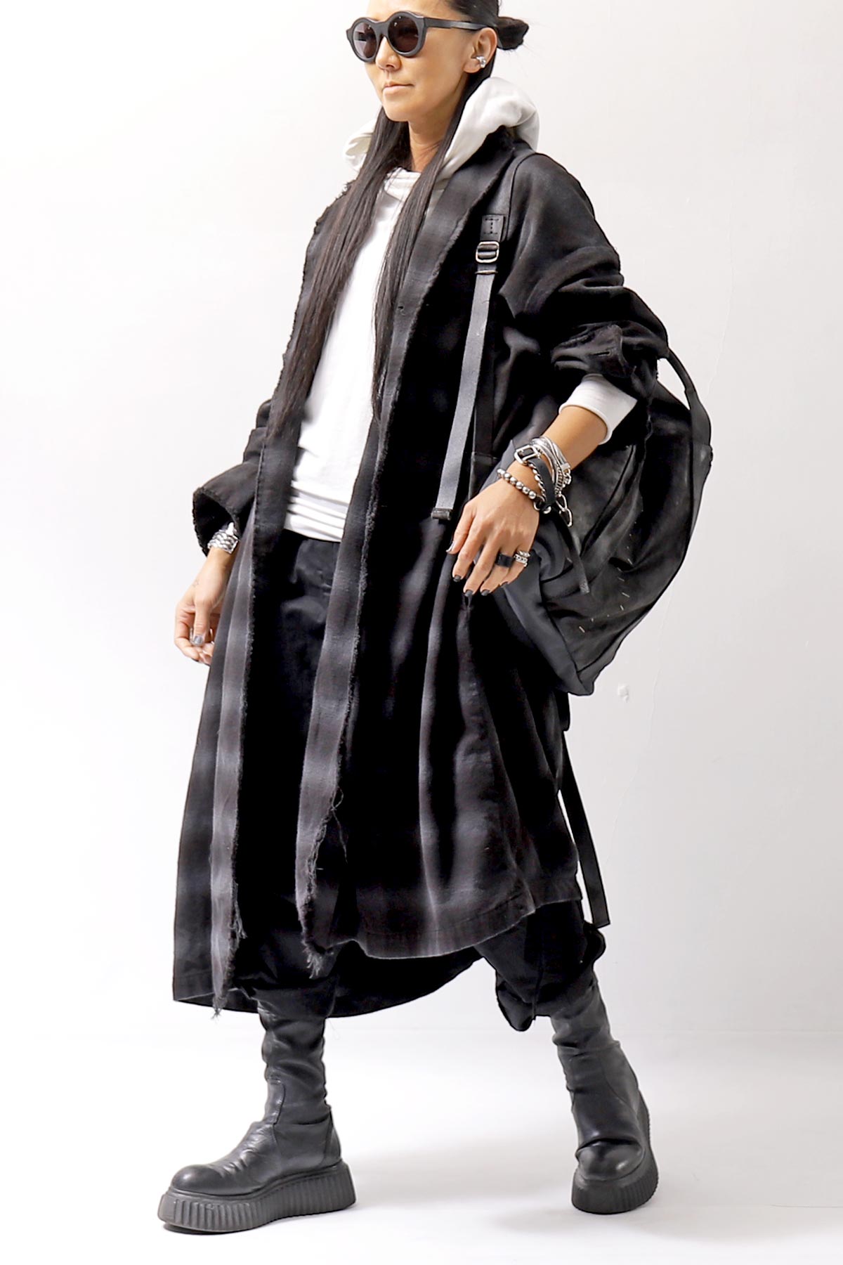 【bajra】 UNISEX BACK DRAPE SHIRT CARDIGAN 154QB01_BLACK