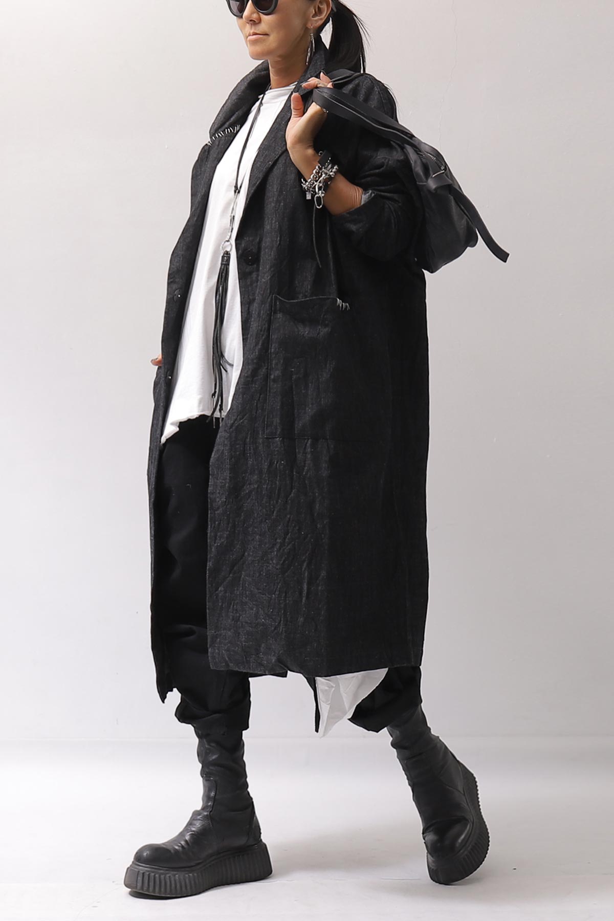 【studio b3】 UNISEX OVERSIZED LONG CARDIGAN SHIRT CB1298_GRAPHITE BLACK