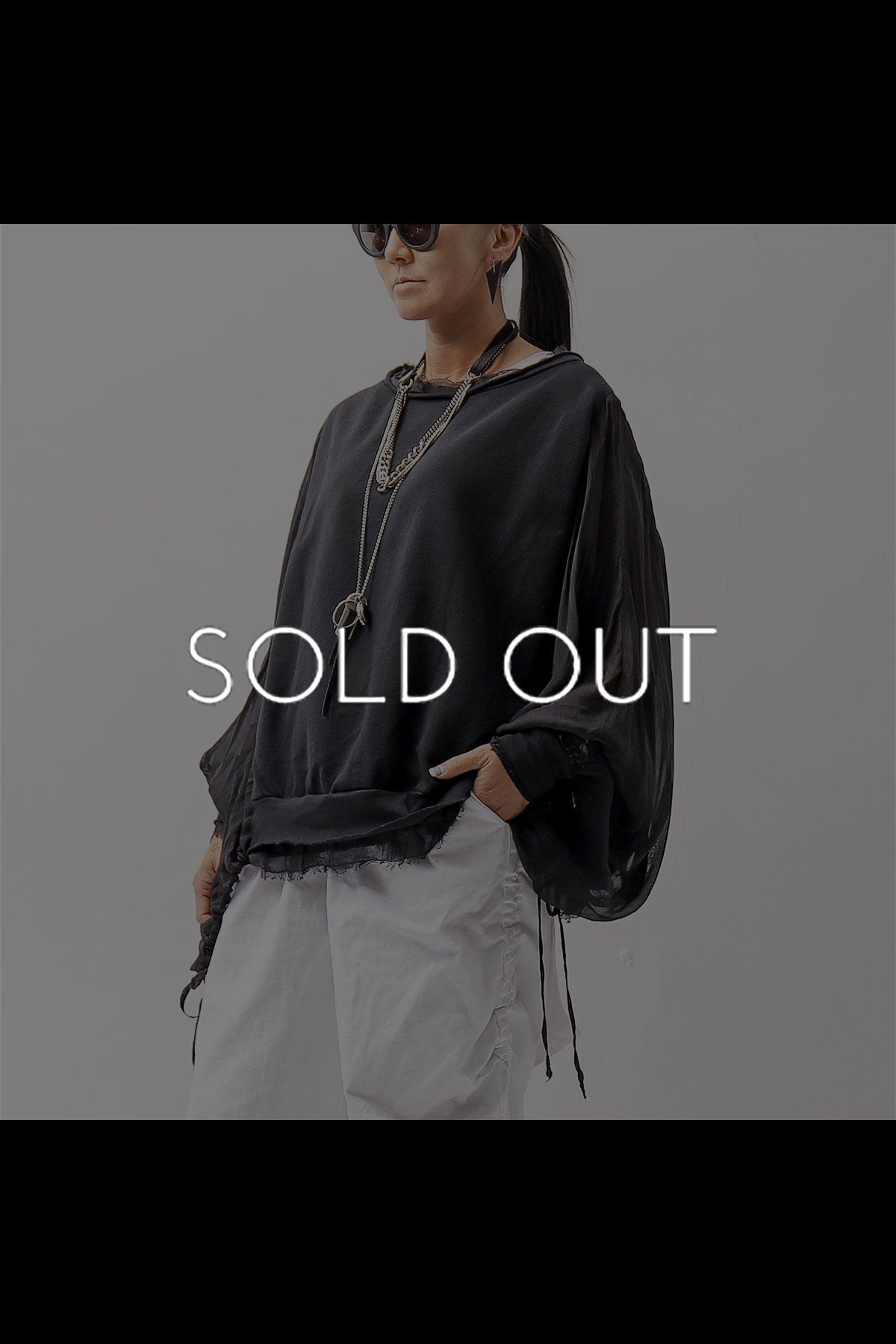 【sanctamuerte】 COTTON SWEAT & SILK CHIFFON SLEEVE TOP SM71_BLACK