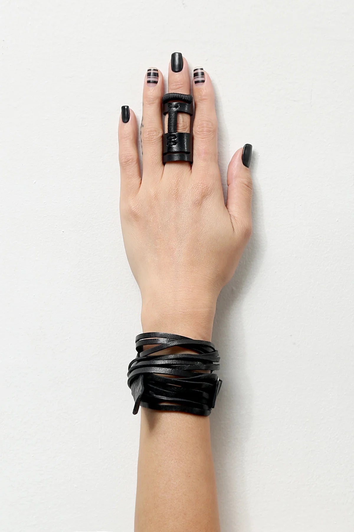 【Julia Fom】 DOUBLE LEATHER RING　ASE3_BLACK