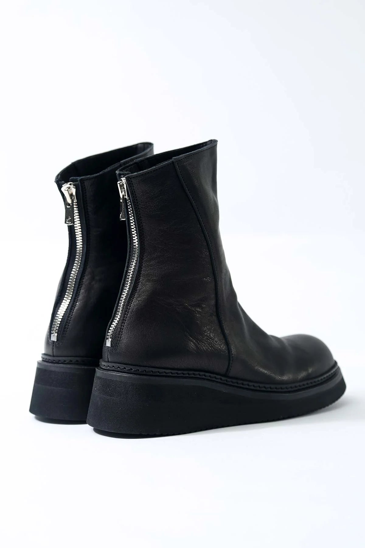【Portaille】 FRONT DRAPE LEATHER BOOTS PQ01F_BLACK