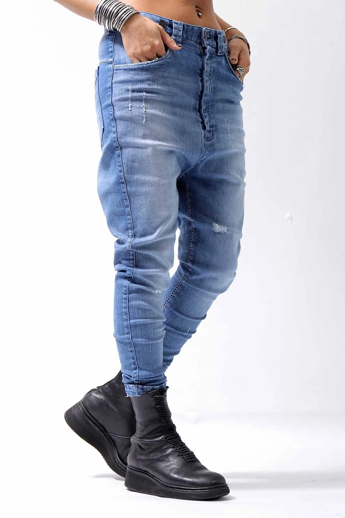 【bajra】 UNISEX WASHED STRETCH DENIM PANTS 141QP01_BLUE WASH