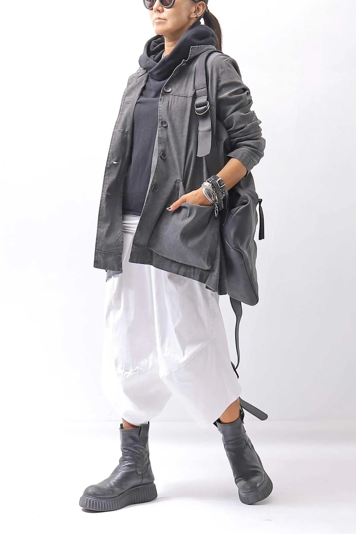 【MIRANDA KALOUDIS】 UNISEX 2WAY WAXED COWHIDE REGULAR BAG_BLACK