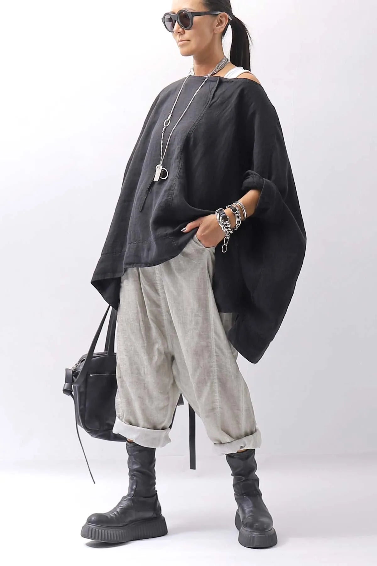 【studio b3】 UNISEX LIGHT COTTON SARROUEL PANTS BZB1668_SAGE BEIGE OLD DYE