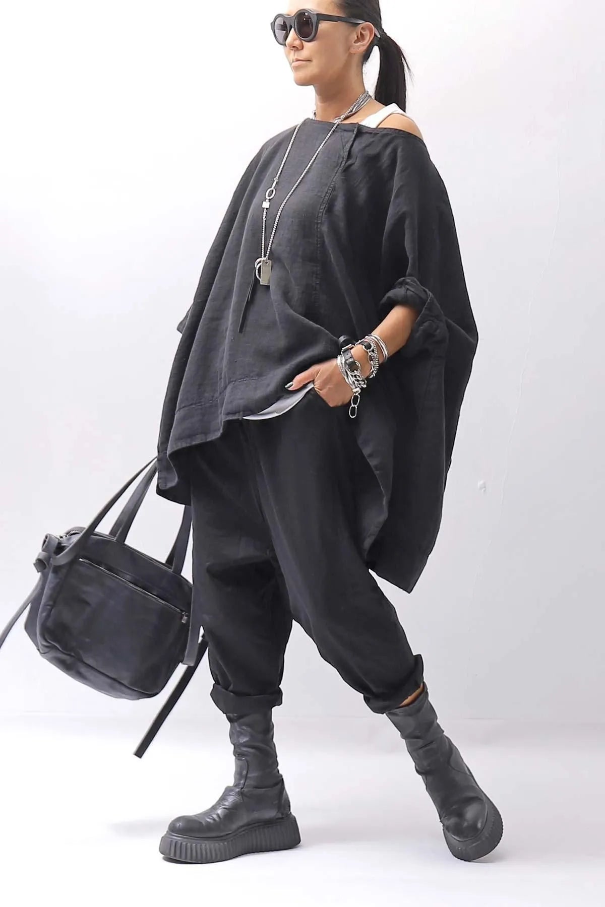 【studio b3】 UNISEX LIGHT COTTON SARROUEL PANTS BZB1668_BLACK