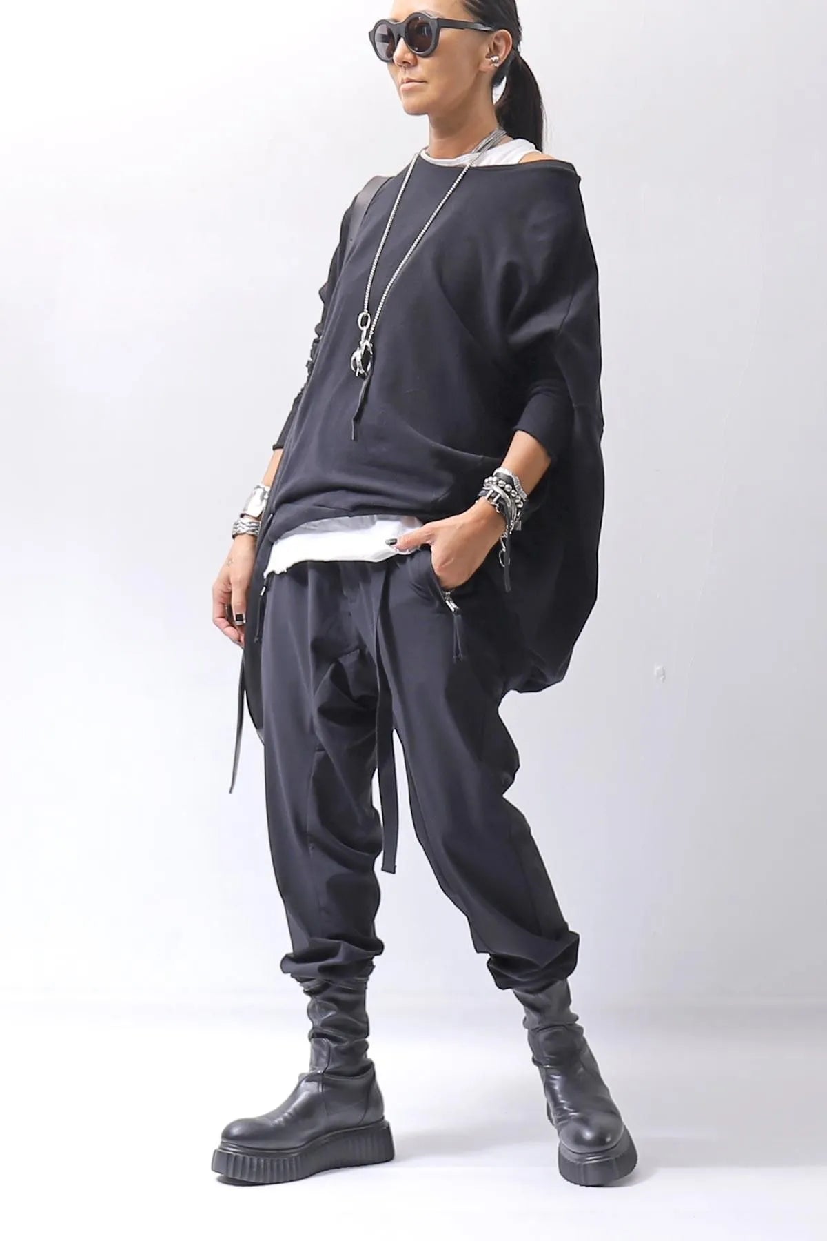 【bajra】 UNISEX BACK DRAPE TOP 154QK02_BLACK