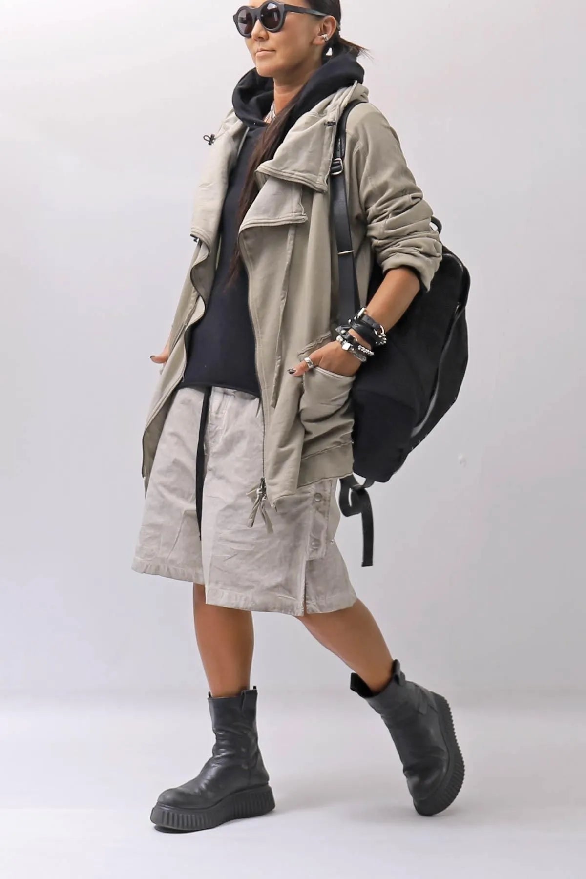 【RUNDHOLZ】 UNISEX DOUBLE LAYERED ZIP-UP HOODIE_SAND CLOUD