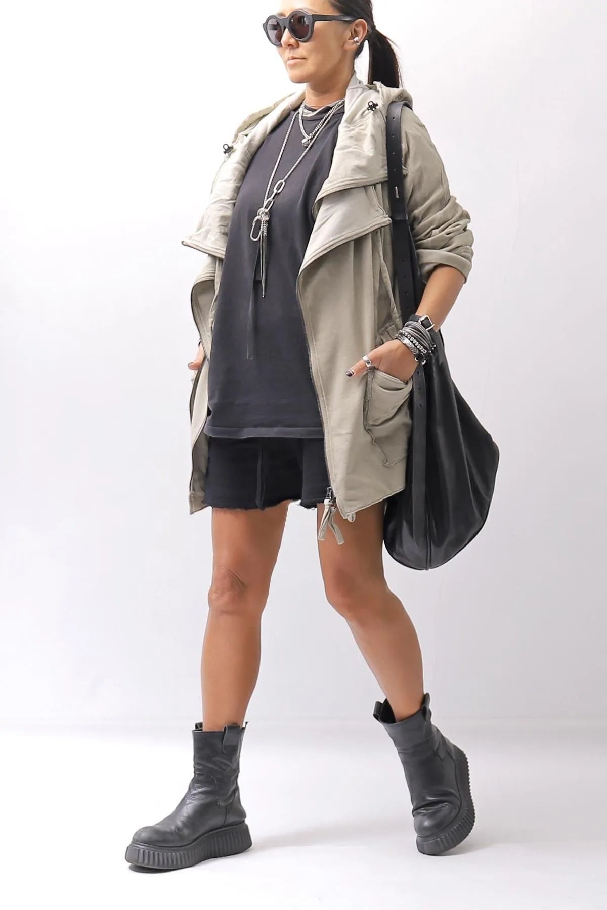 【RUNDHOLZ】 UNISEX DOUBLE LAYERED ZIP-UP HOODIE_SAND CLOUD