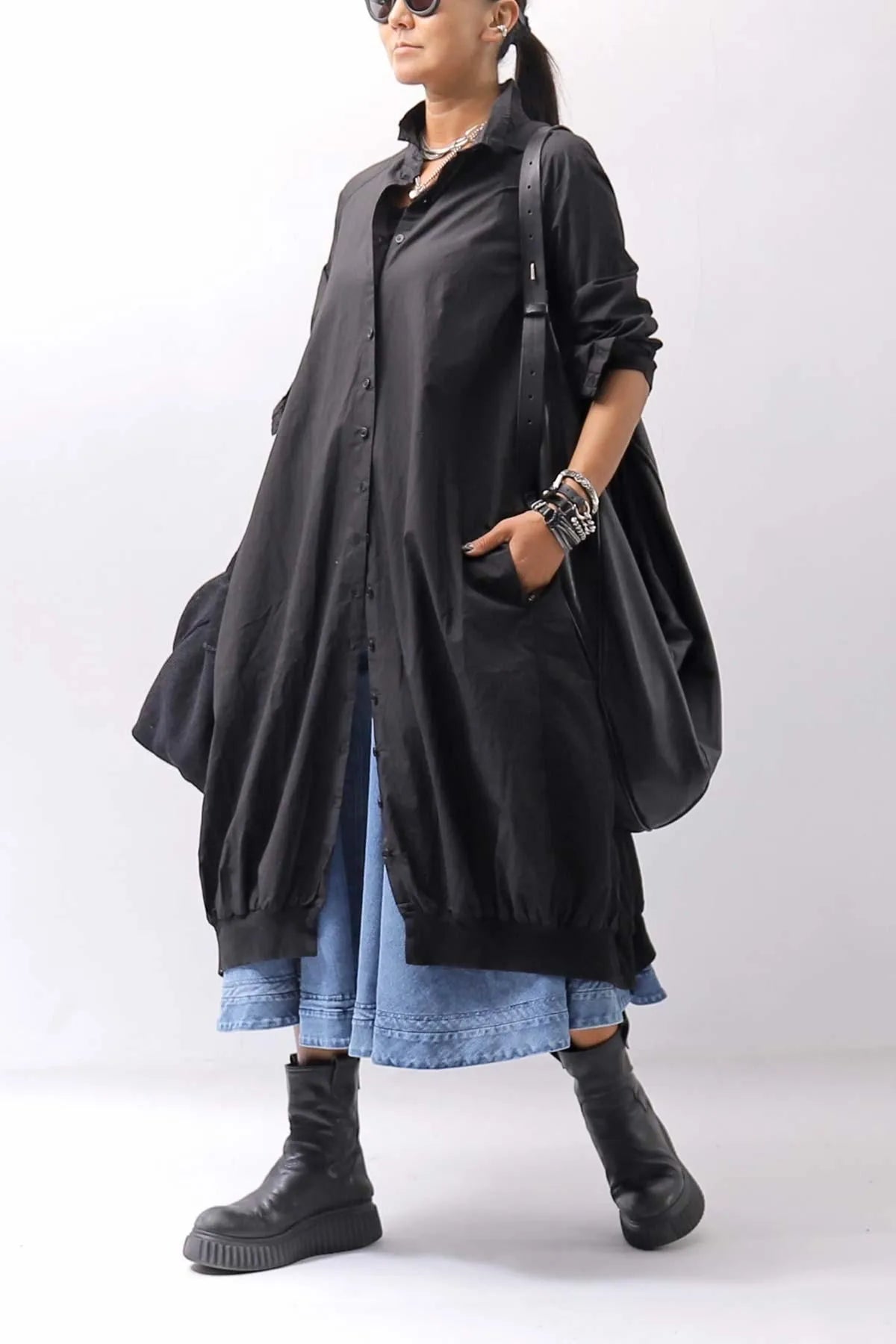 【RUNDHOLZ】 UNISEX COTTON RIB SHIRT CARDIGAN 253 0933_BLACK