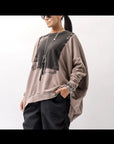 【bajra】 UNISEX BACK DRAPE& PRINTED LIGHT SWEAT TOP 159QK04_TAUPE PRINTED
