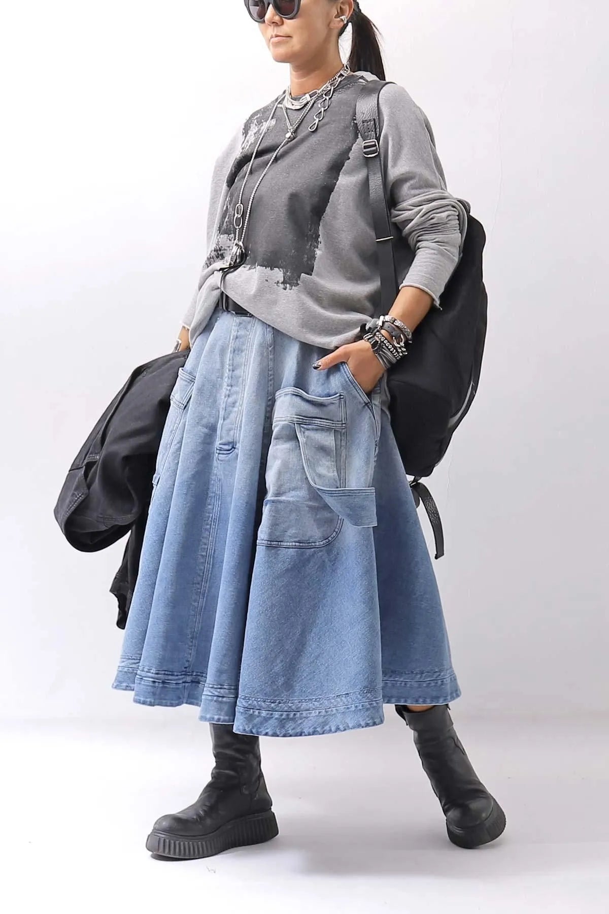 【bajra】 UNISEX BACK DRAPE&amp; PRINTED LIGHT SWEAT TOP 159QK04_GREY PRINTED