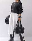 【AGL】 STRETCH LEATHER HEEL BOOTS MIDI HEEL STRETCH_BLACK