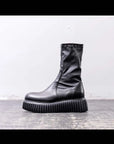 【AGL】 STRETCH LEATHER SNEAKER BOOTS MIDI STRETCH_BLACK