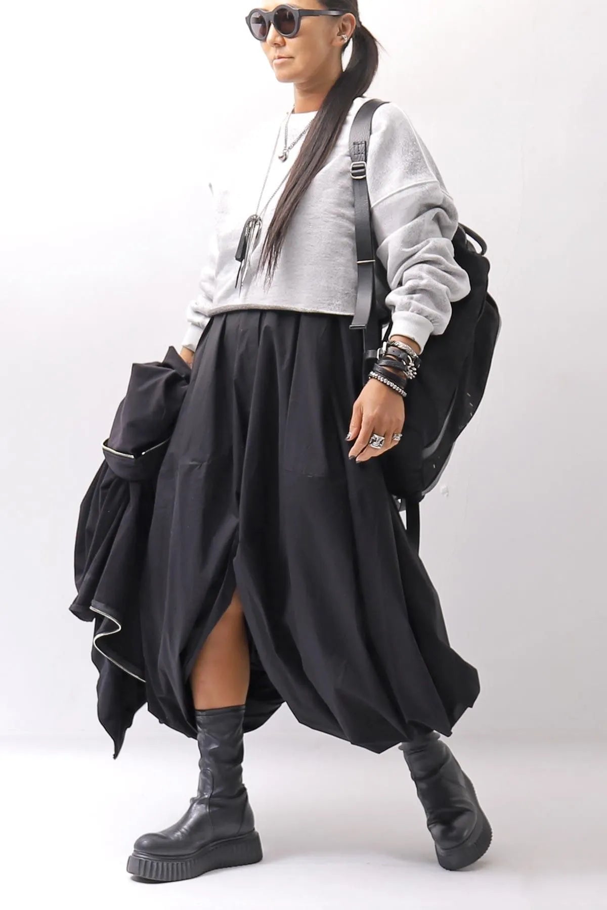 【AGL】 STRETCH LEATHER SNEAKER BOOTS MIDI STRETCH_BLACK