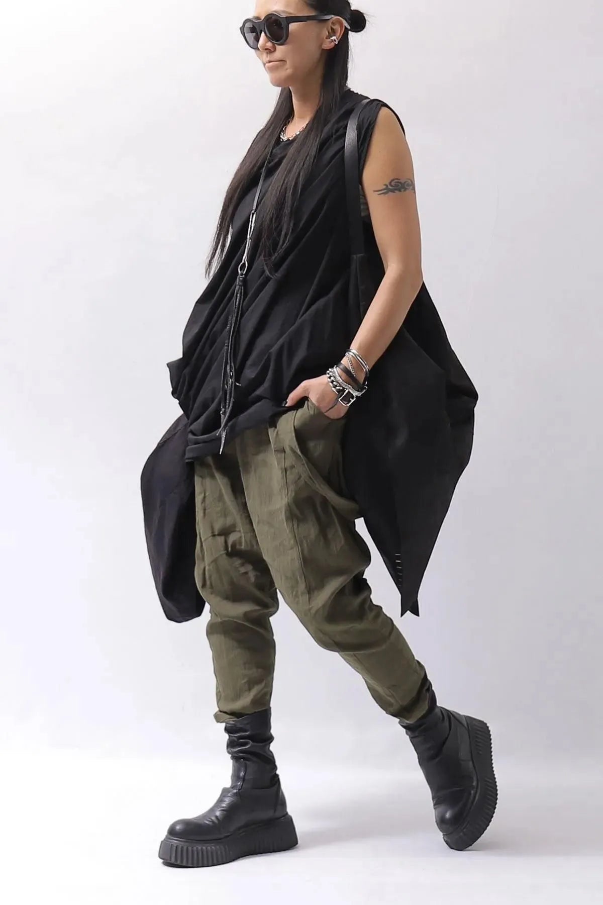 【sanctamuerte】 COTTON SLEEVE-LESS LONG TOP 325/MM_BLACK