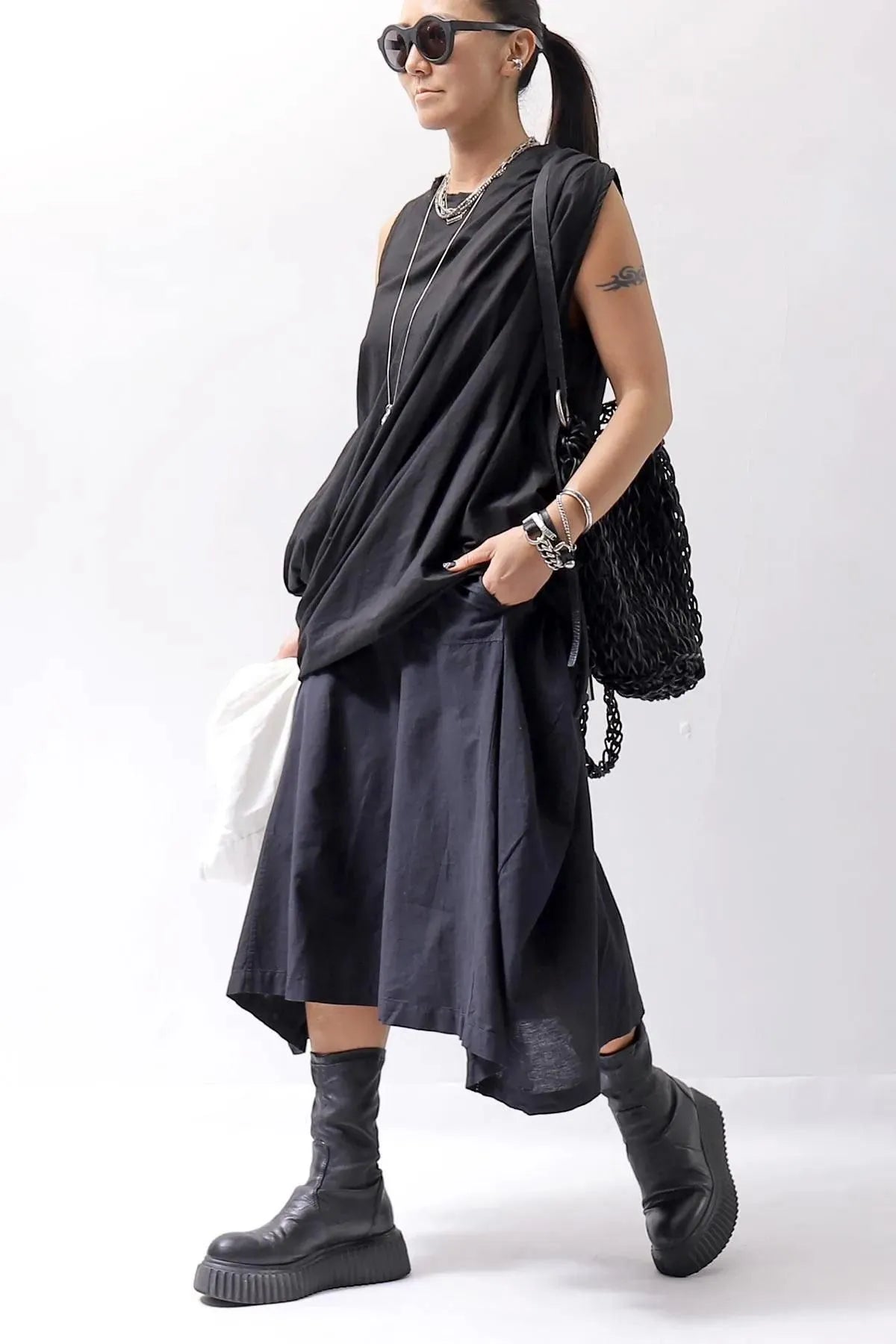 【sanctamuerte】 COTTON SLEEVE-LESS LONG TOP 325/MM_BLACK