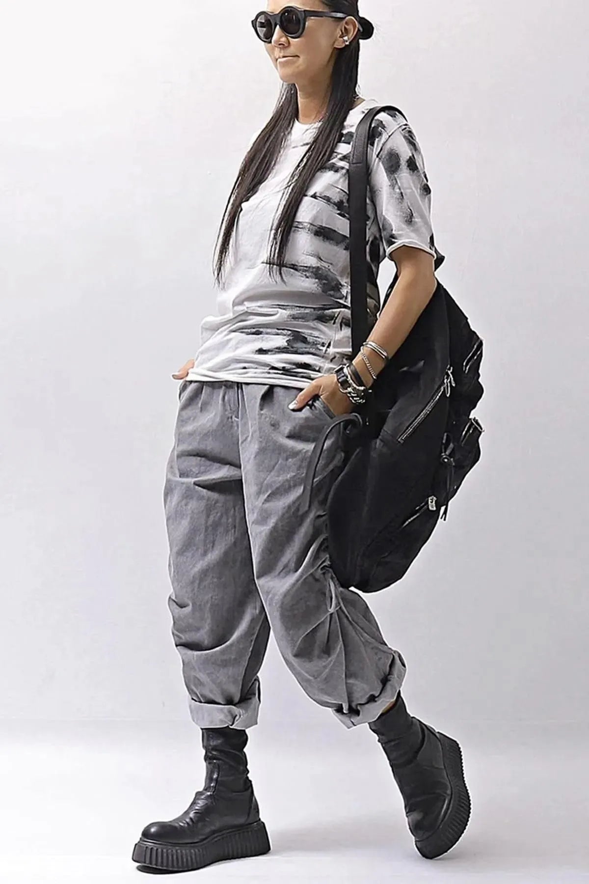【Primordial is Primitive】 UNISEX SIDE PRINTED SLIM FIT TEE ST-709RO_WHITE