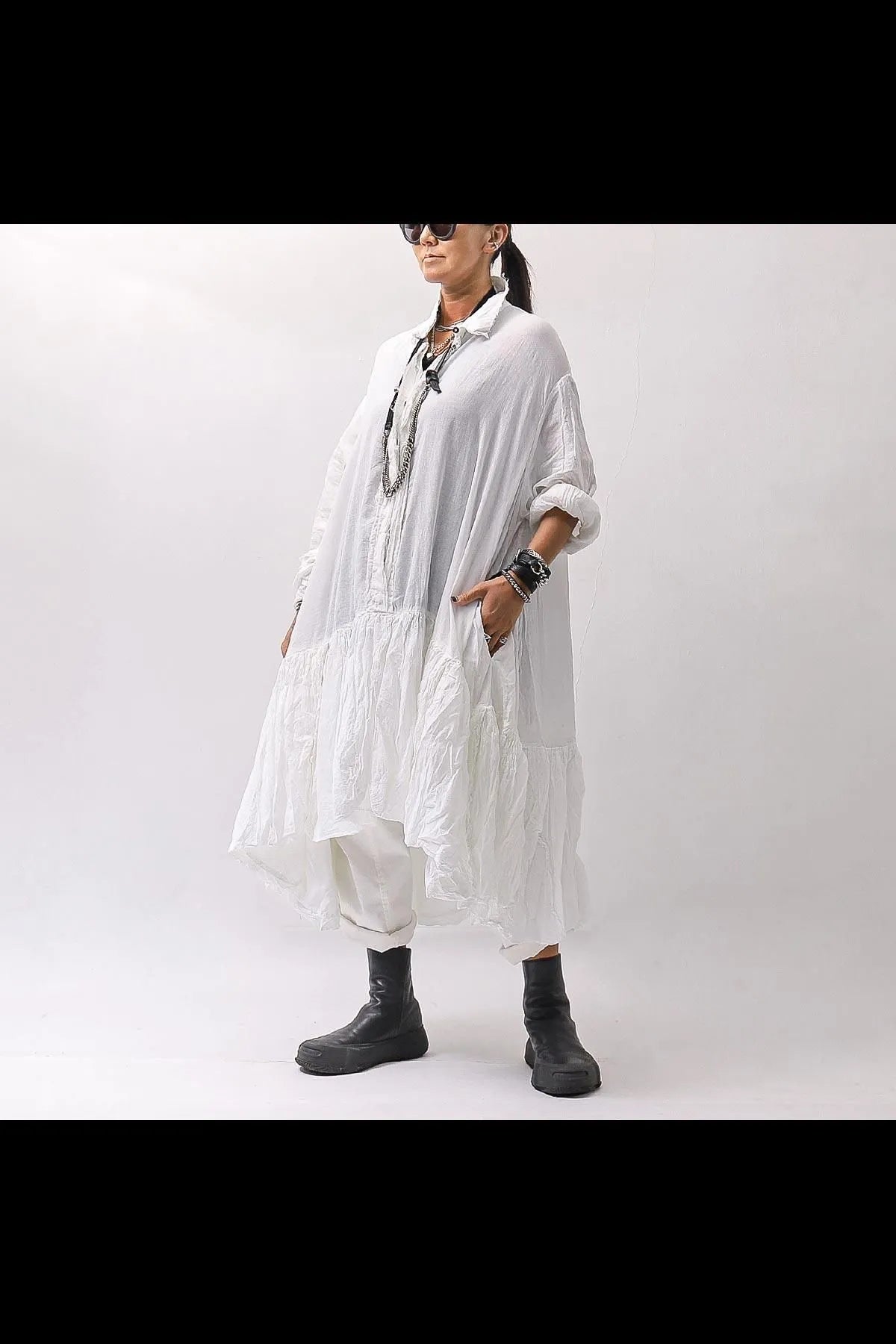 【RUNDHOLZ】 COTTON CHIFFON SHIRT DRESS _SEAFOAM FOG