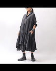 【RUNDHOLZ】 COTTON CHIFFON SHIRT DRESS _BLACK GLOSS