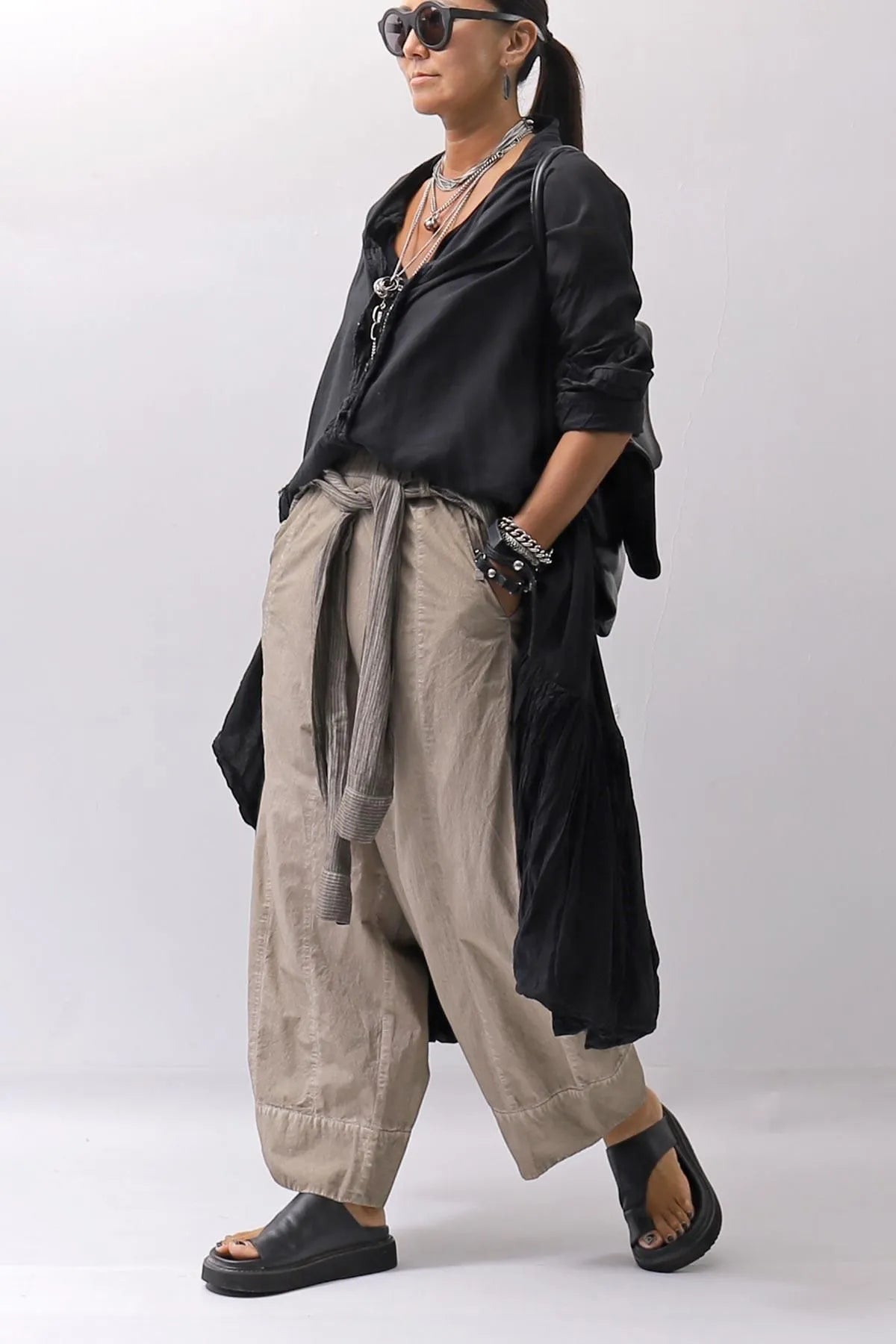 【RUNDHOLZ】 COTTON CHIFFON SHIRT DRESS _BLACK GLOSS