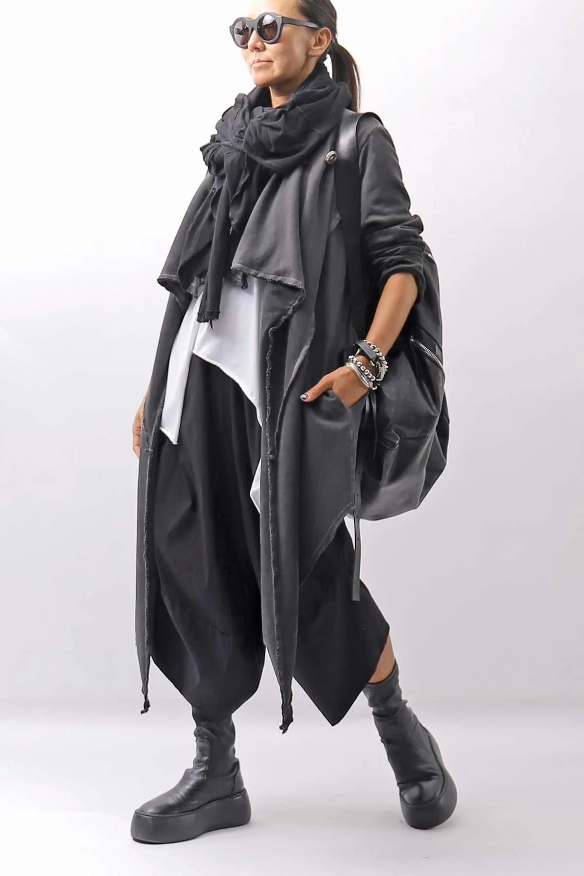 【sanctamuerte】 UNISEX ASYMMETRY SWEAT CARDIGAN_ASH GREY