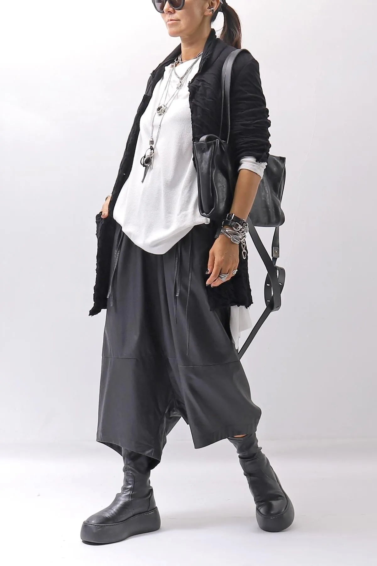 【studio b3】 UNISEX CRINKLED SOFT COTTON CARDIGAN JACKET RBB1971_BLACK