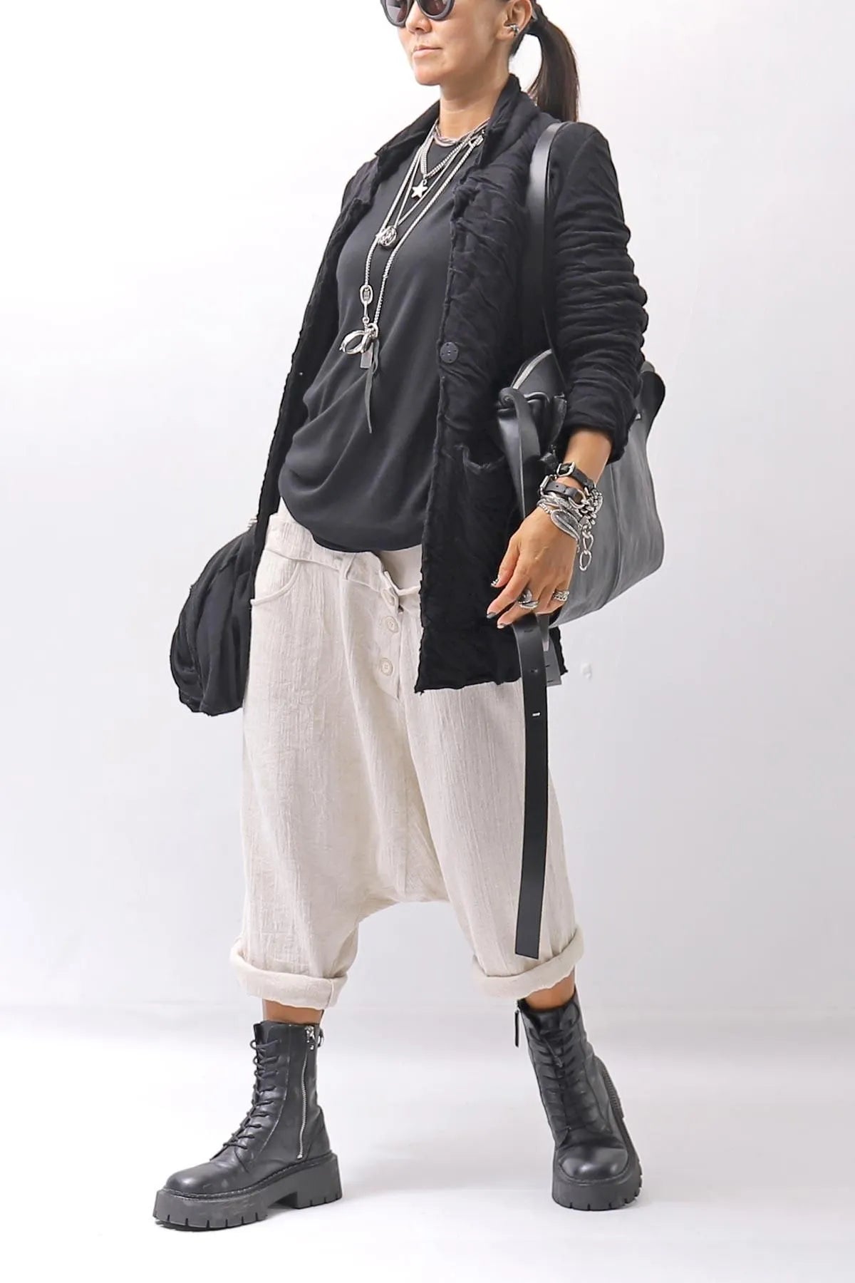 【studio b3】 UNISEX CRINKLED SOFT COTTON CARDIGAN JACKET RBB1971_BLACK