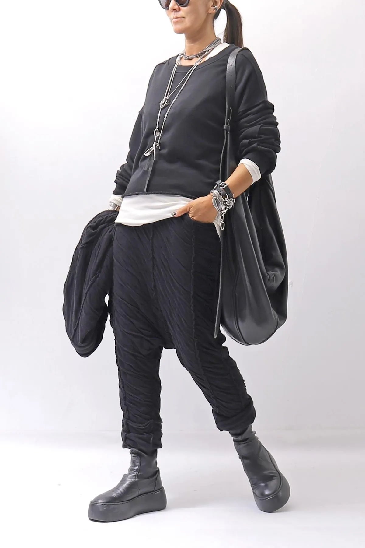 【studio b3】 UNISEX CRINKLED SOFT COTTON PANTS RBB1972_BLACK